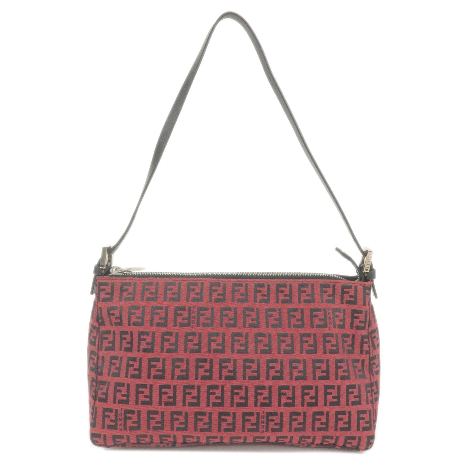 FENDI Zucchino Canvas Leather Pouch Hand Bag Red Black 8BR156