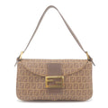 FENDI Zucchino Mamma Baguette Canvas Leather Bag Brown 8BR003