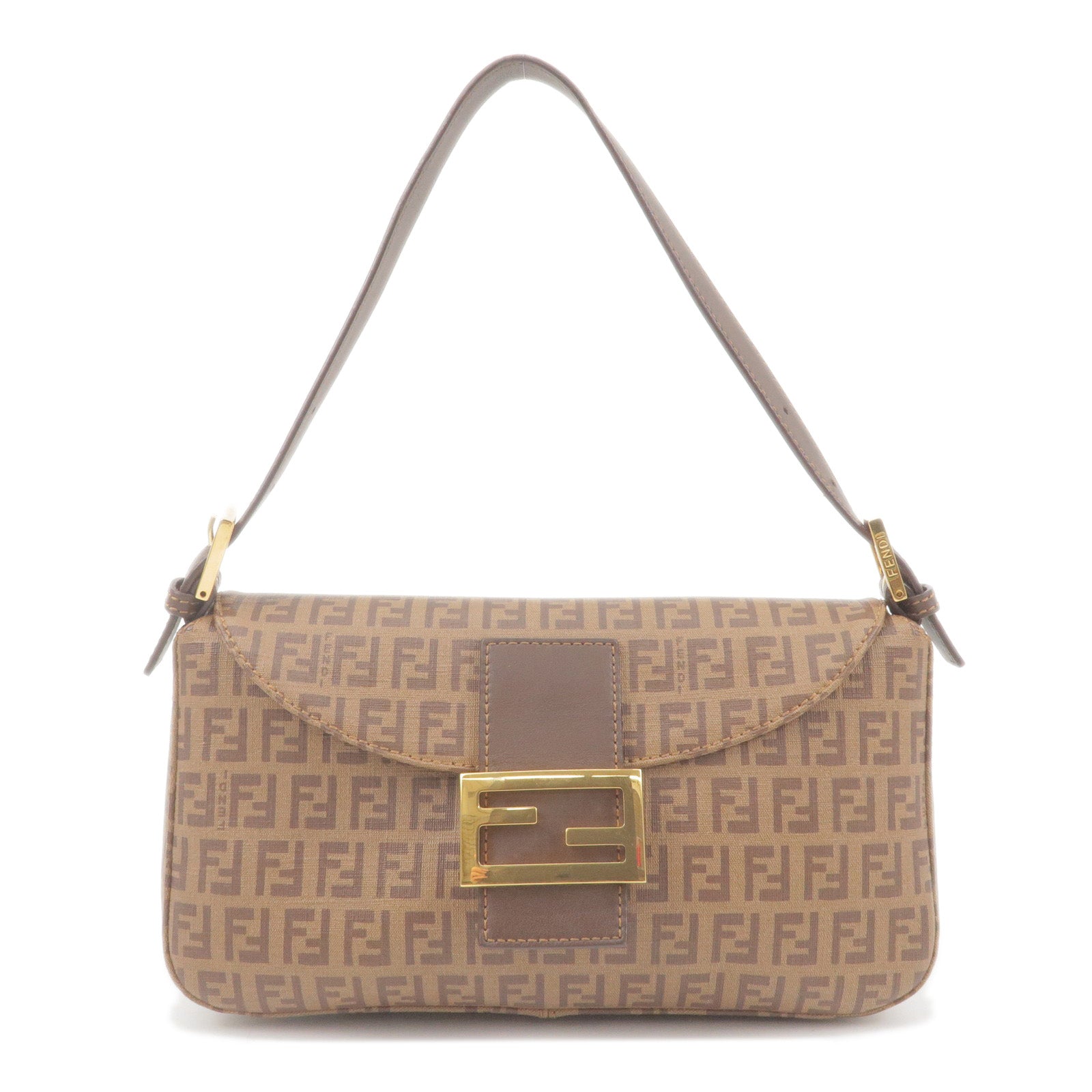 FENDI Zucchino Mamma Baguette Canvas Leather Bag Brown 8BR003
