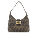 FENDI Zucca Canvas Leather Shoulder Bag Brown Black 26569