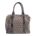 FENDI Zucchino Canvas Leather Boston Bag Brown Beige 8BL068