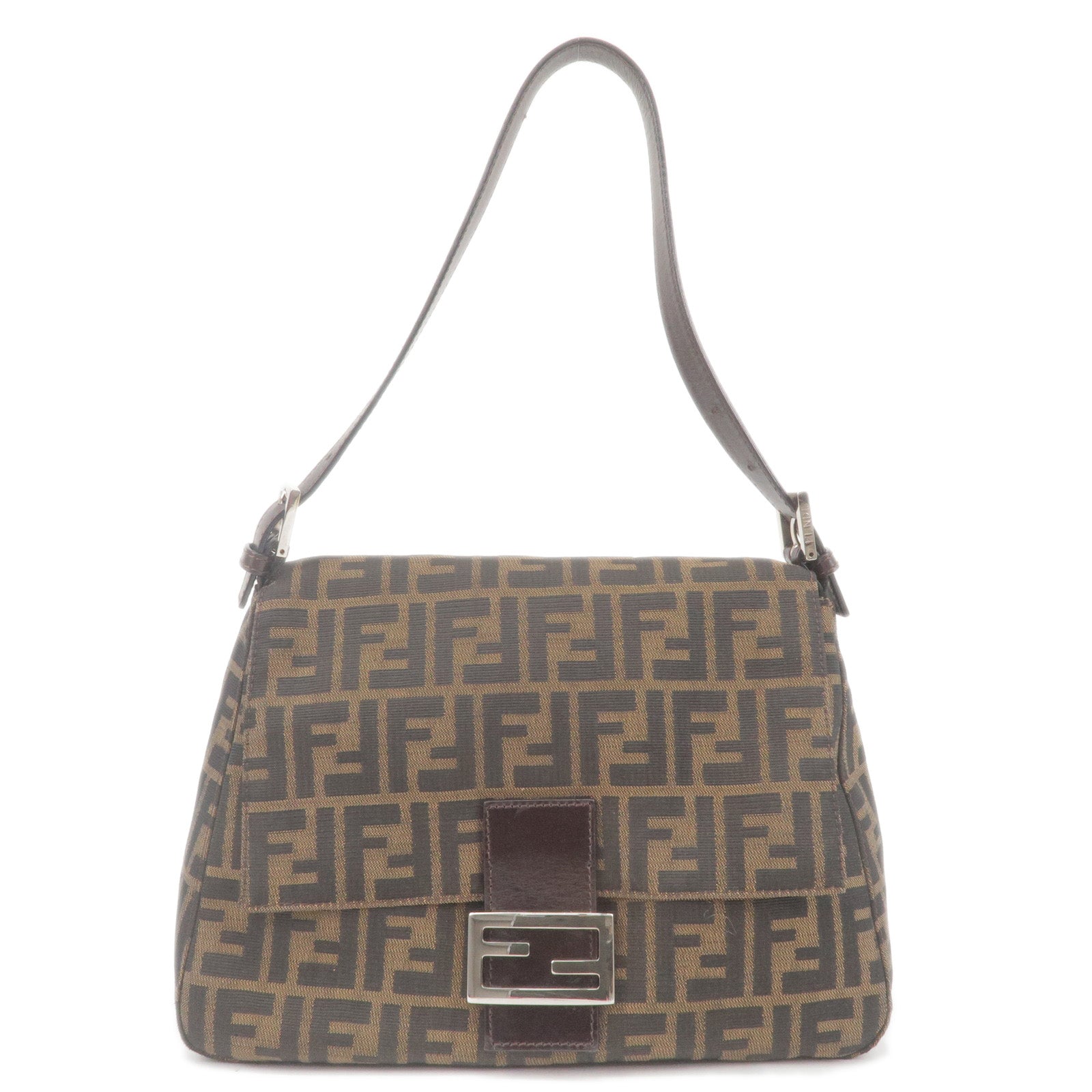 FENDI Zucca Canvas Leather Mamma Baguette Bag Brown 26325