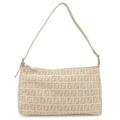 FENDI Zucchino Canvas Leather Shoulder Bag Beige 8BR267