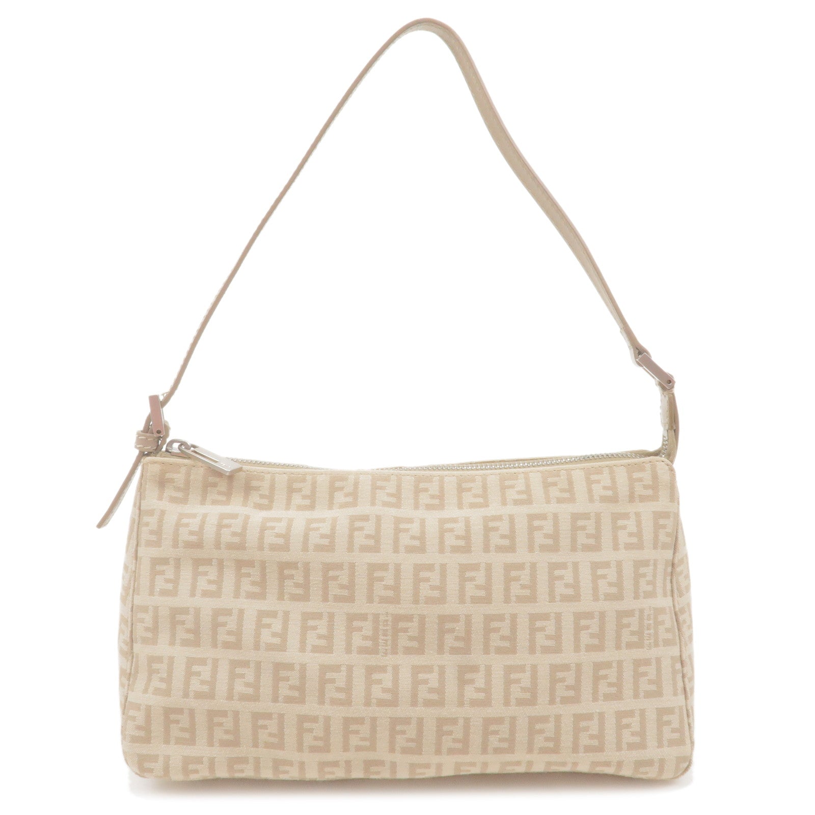 FENDI Zucchino Canvas Leather Shoulder Bag Beige 8BR267