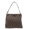 FENDI Zucca Canvas Leather Shoulder Bag Khaki Black Brown