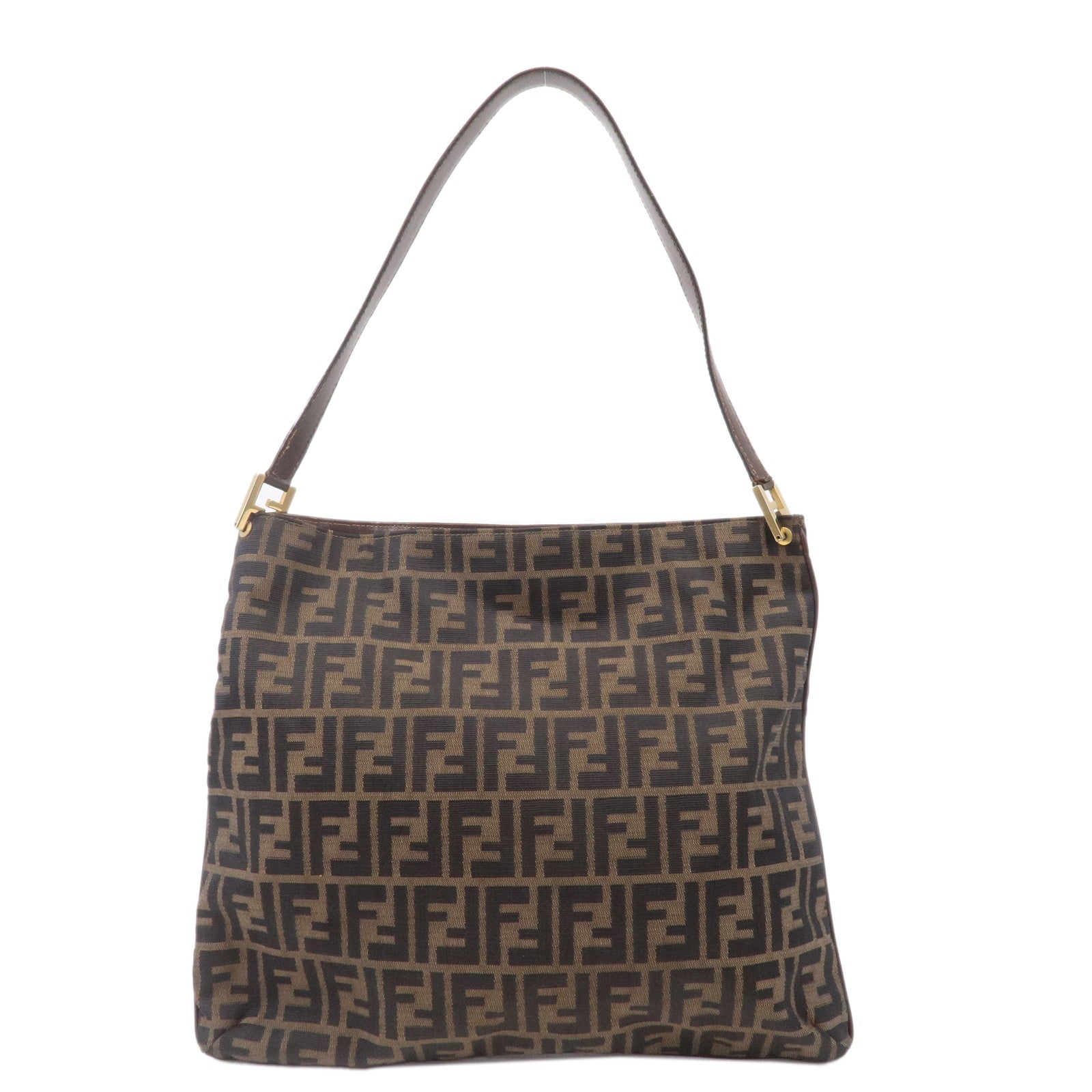 FENDI Zucca Canvas Leather Shoulder Bag Khaki Black Brown