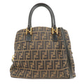 FENDI Zucca Canvas Leather 2Way Shoulder Bag Brown Black 14968
