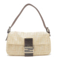 FENDI Zucca Mamma Baguette Canvas Leather Shoulder Bag Beige 26424