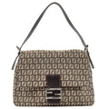 FENDI Zucchino Mamma Baguette Shoulder Bag Beige Brown 8BR001