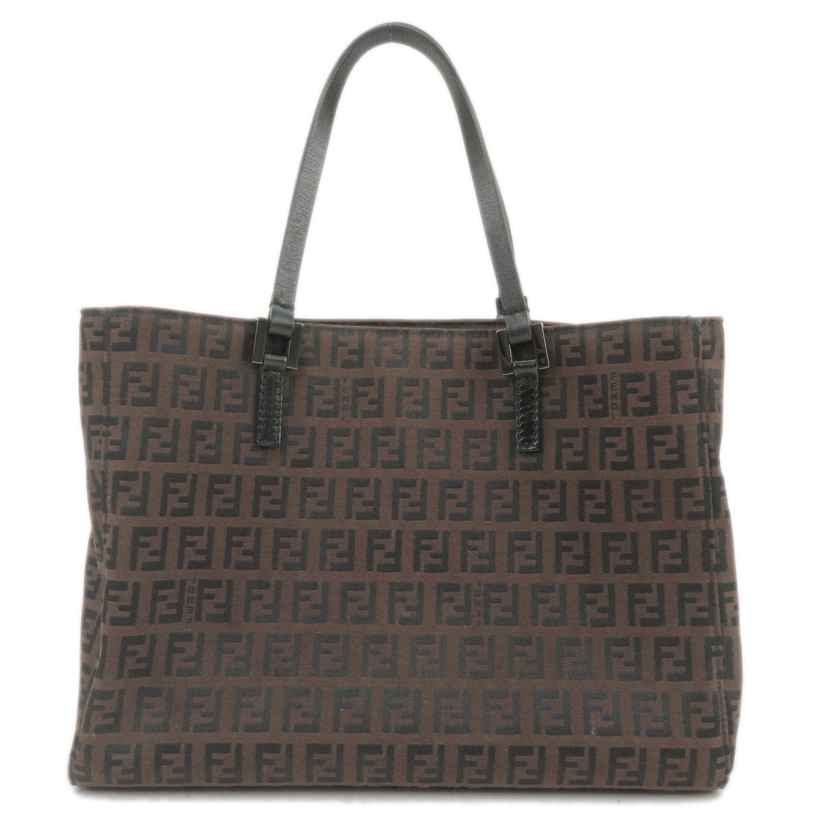 FENDI Zucchino Canvas Leather Hand Bag Mini Bag Brown 8BH018