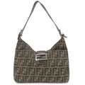 FENDI Zucca Canvas Leather Shoulder Bag Brown Black 26569