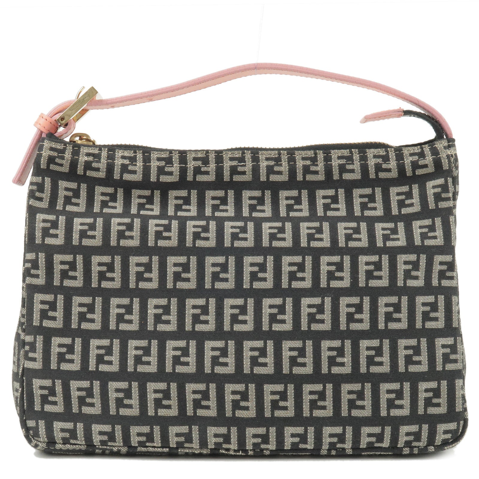 FENDI Zucchino Canvas Leather Hand Bag Black Gray Pink 8N0005