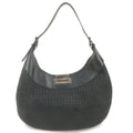 FENDI Zucchino Canvas Leather Shoulder Bag Black 8BR552