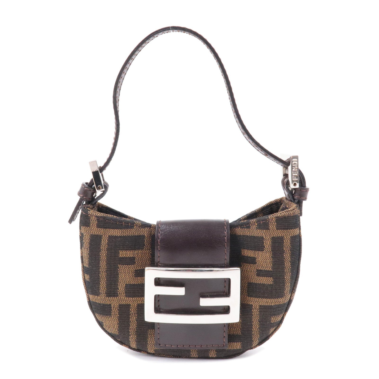 FENDI Zucca Canvas Leather Pouch Mini Bag Brown Black 26673