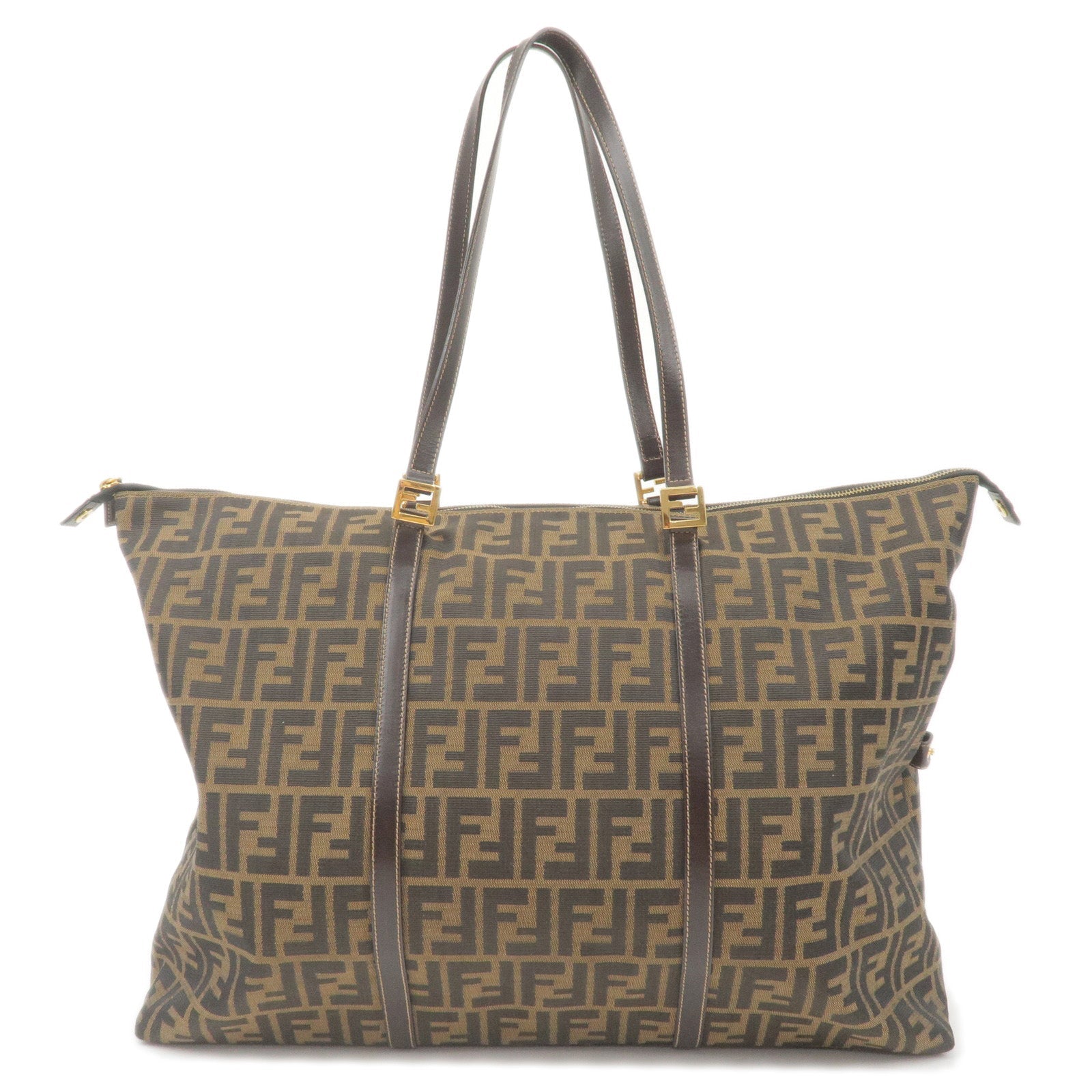 FENDI Zucca Canvas Leather Shoulder Bag Brown Black 26574
