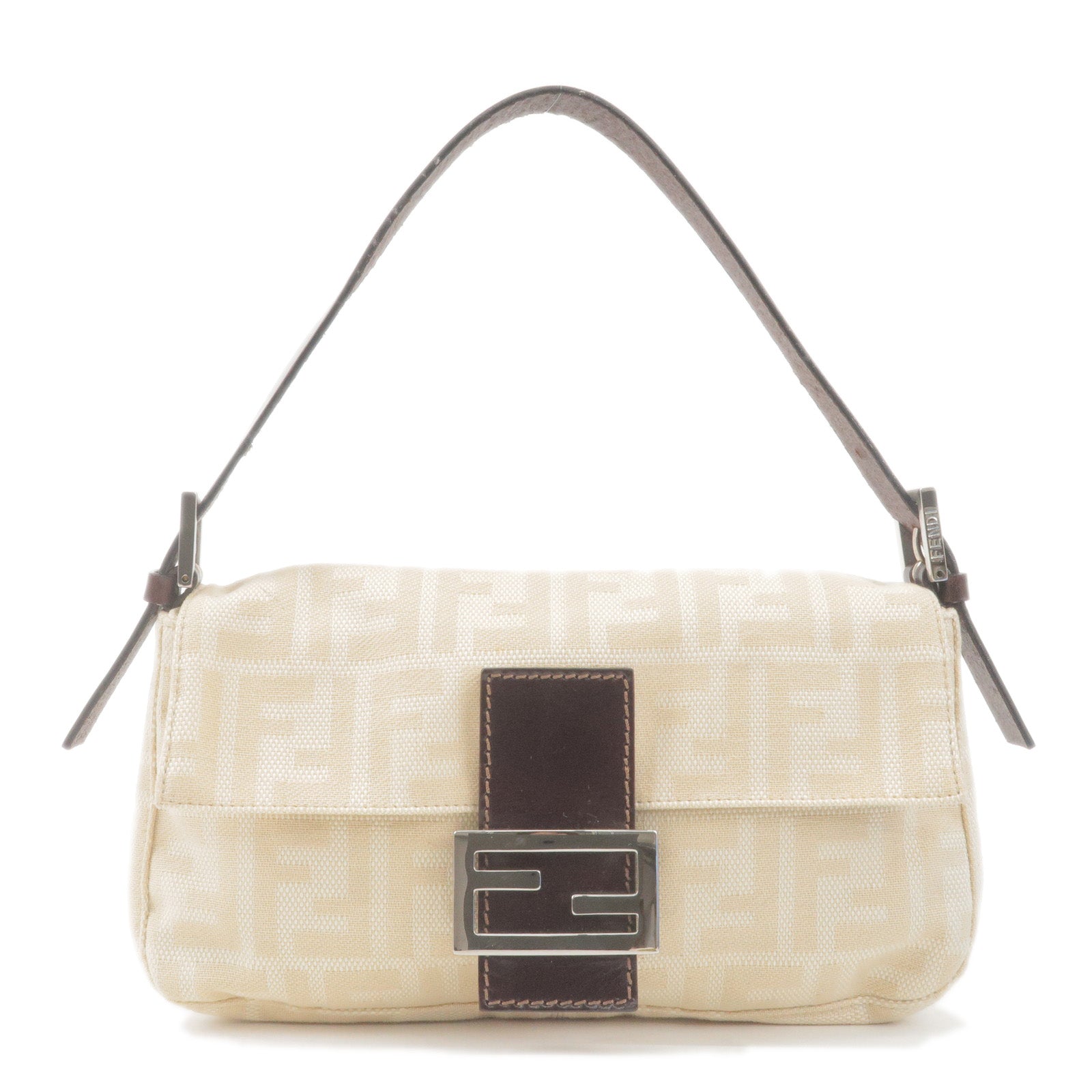 FENDI Zucca Canvas Leather Mamma Baguette Bag Beige Brown 26424