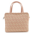 FENDI Zucchino Print Canvas Leather Hand Bag Beige Pink 8BN105