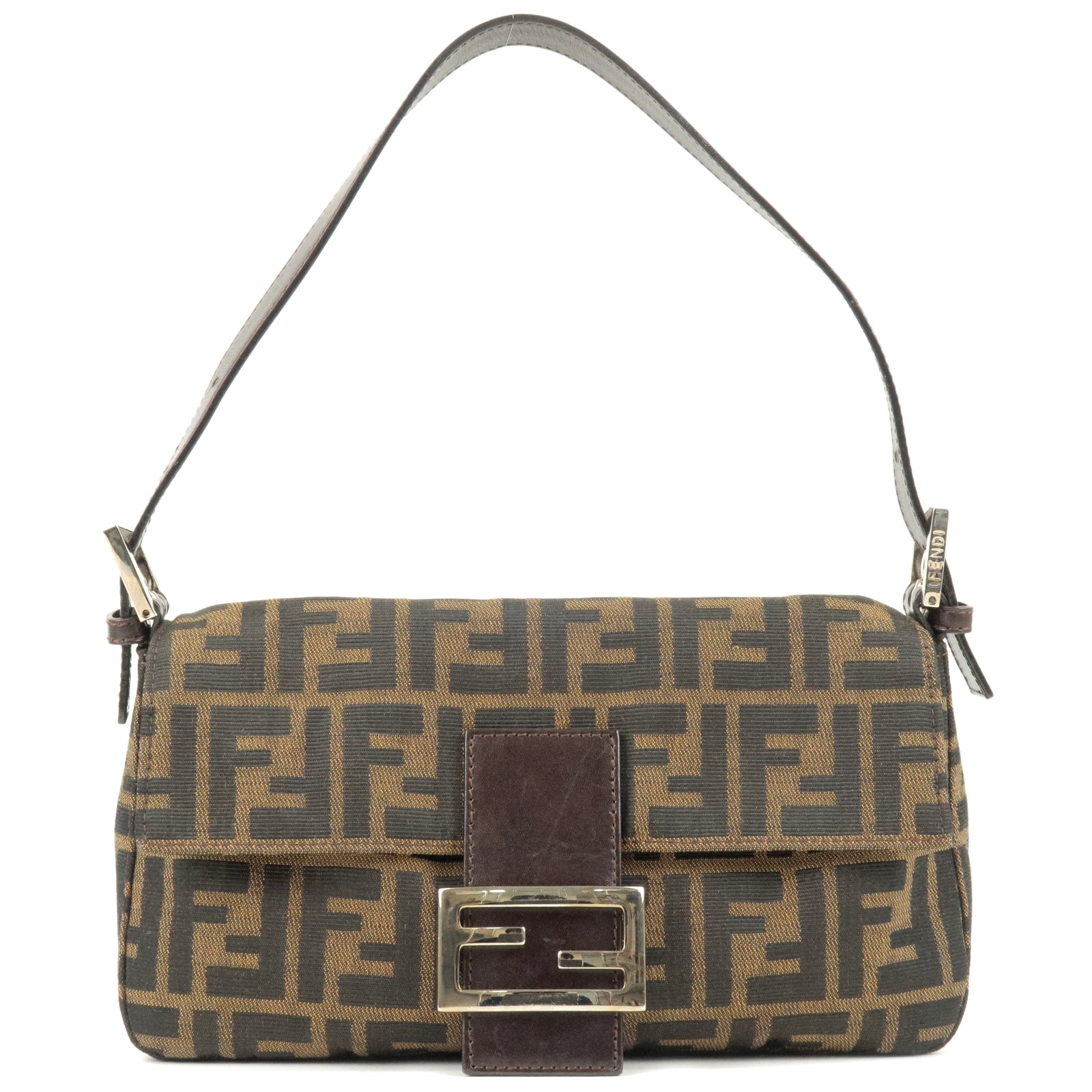 FENDI Zucca Canvas Leather Mamma Baguette Bag Brown 26424