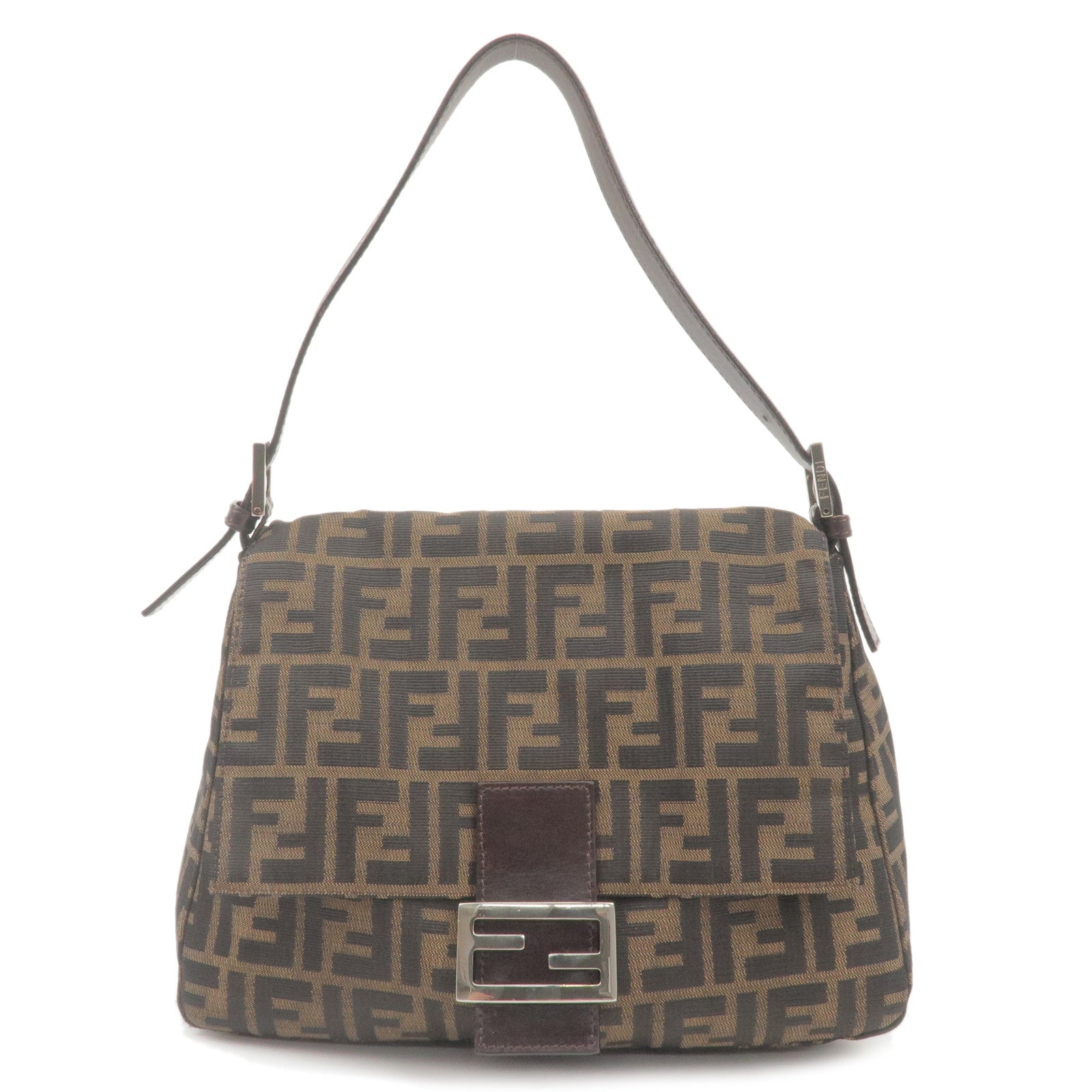 FENDI Zucca Mamma Baguette Canvas Leather Shoulder Bag 26325