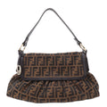 FENDI Zucca Canvas Leather Shoulder Bag Brown Black 8BR436