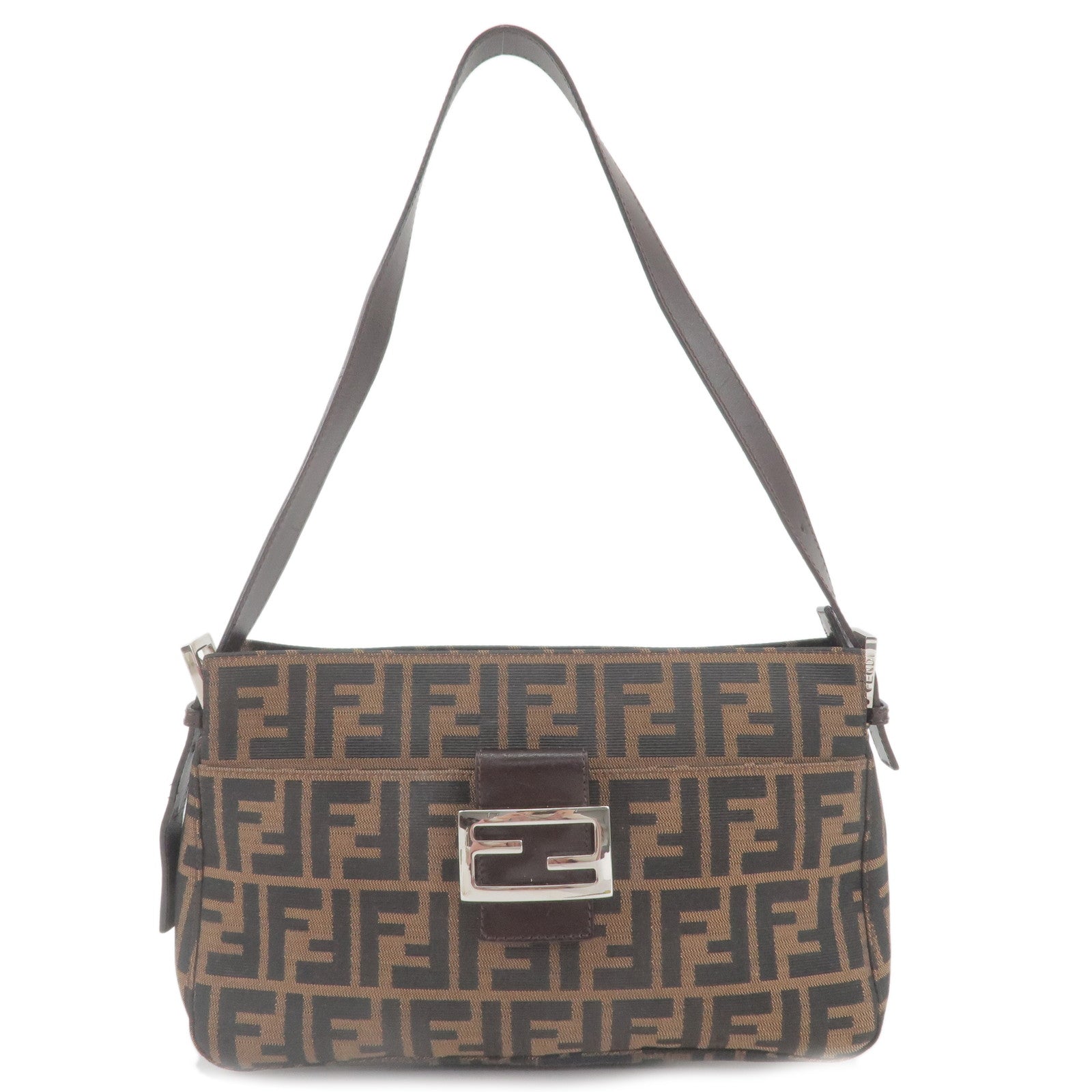 FENDI Zucca Canvas Leather Mamma Baguette Brown Black