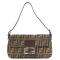FENDI Zucca Mamma Baguette Canvas Leather Bag Brown Black