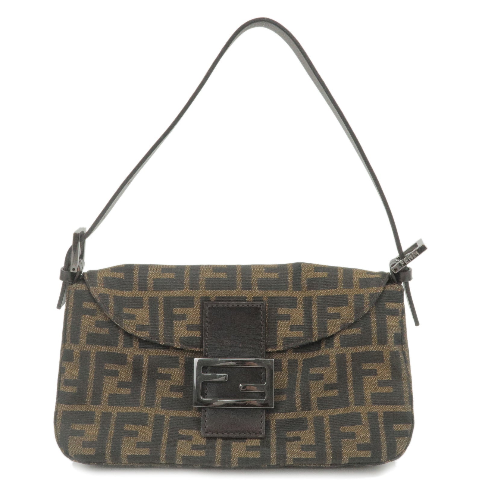 FENDI Zucca Mamma Baguette Canvas Leather Brown Black 8BR003