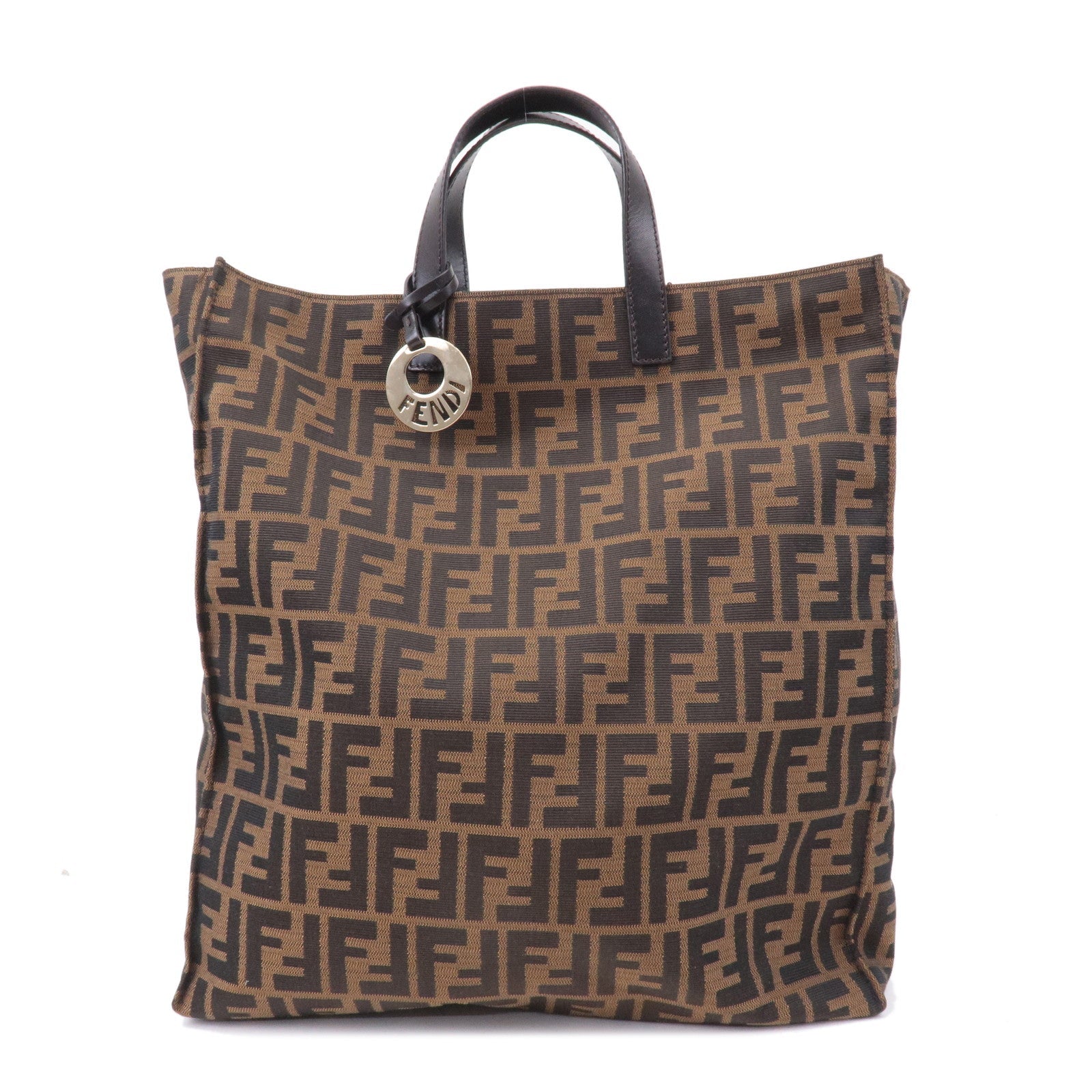 FENDI Zucca Canvas Leather Tote Bag Brown Black 8BH173