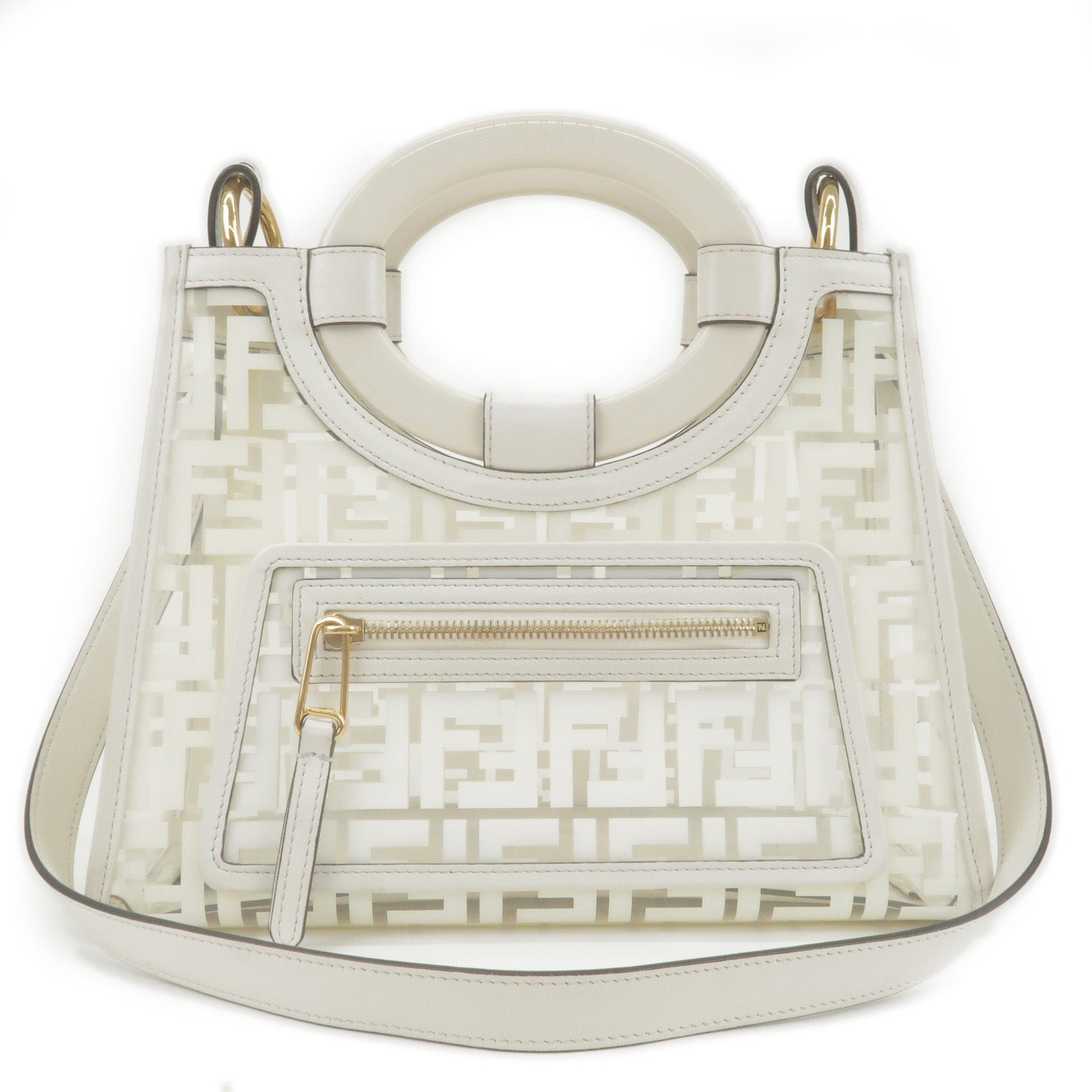 FENDI Zucca Vinyl Plastic Leather 2WAY Bag White Hand Bag 8BH353