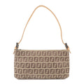 FENDI Zucchino Canvas Leather Hand Bag Pouch Beige Brown 8BR041