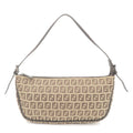 FENDI Zucchino Canvas Leather Shoulder Bag Beige Brown 8BR144