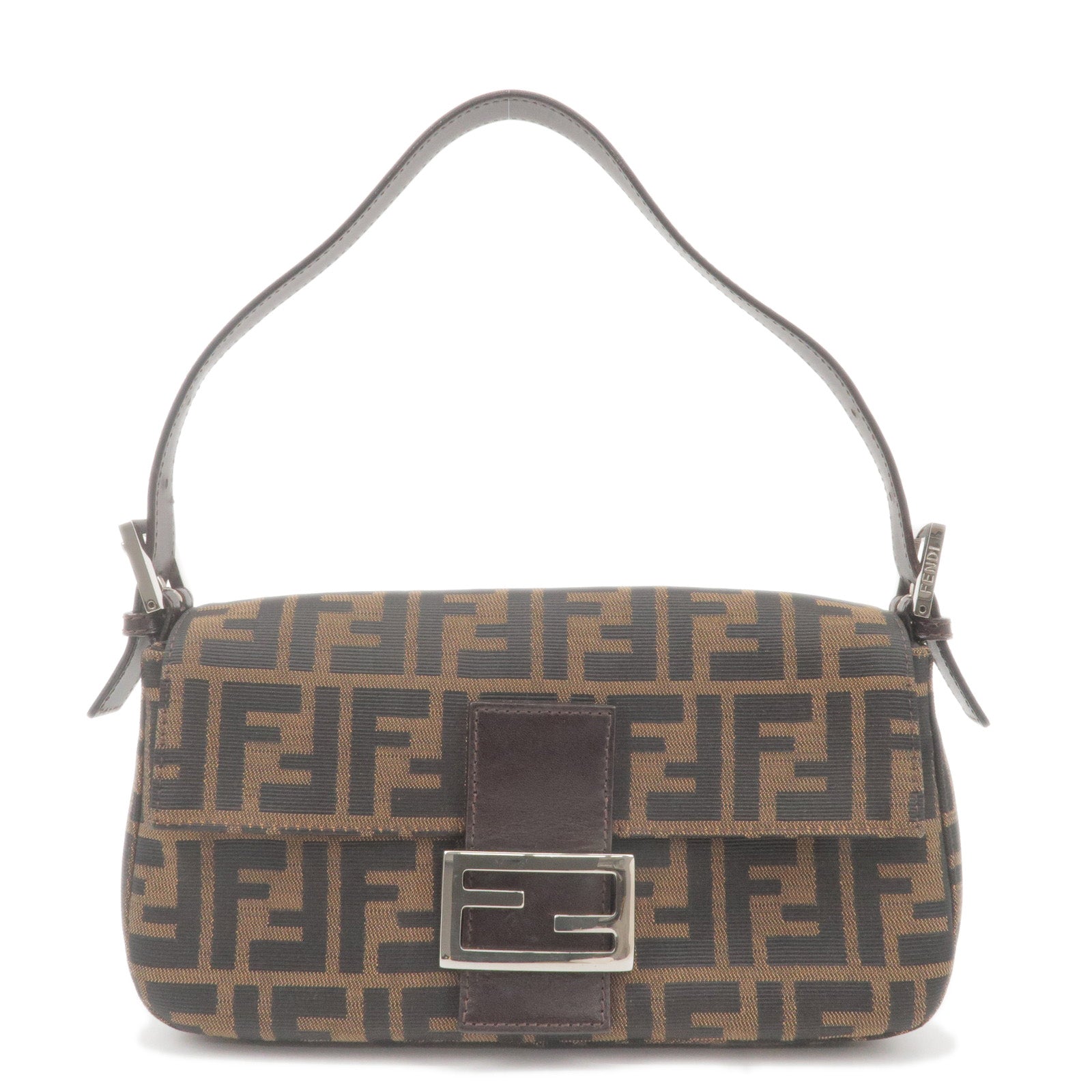 FENDI Zucca Canvas Leather Mamma Baguette Bag Beige 26424
