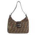 FENDI Zucca Canvas Leather Shoulder Bag Brown Black 26569