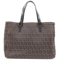 FENDI Zucchino Canvas Leather Hand Bag Tote Bag Brown 8BH018