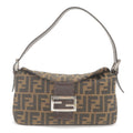 FENDI Zucca Canvas Leather Shoulder Bag Brown Black 26725