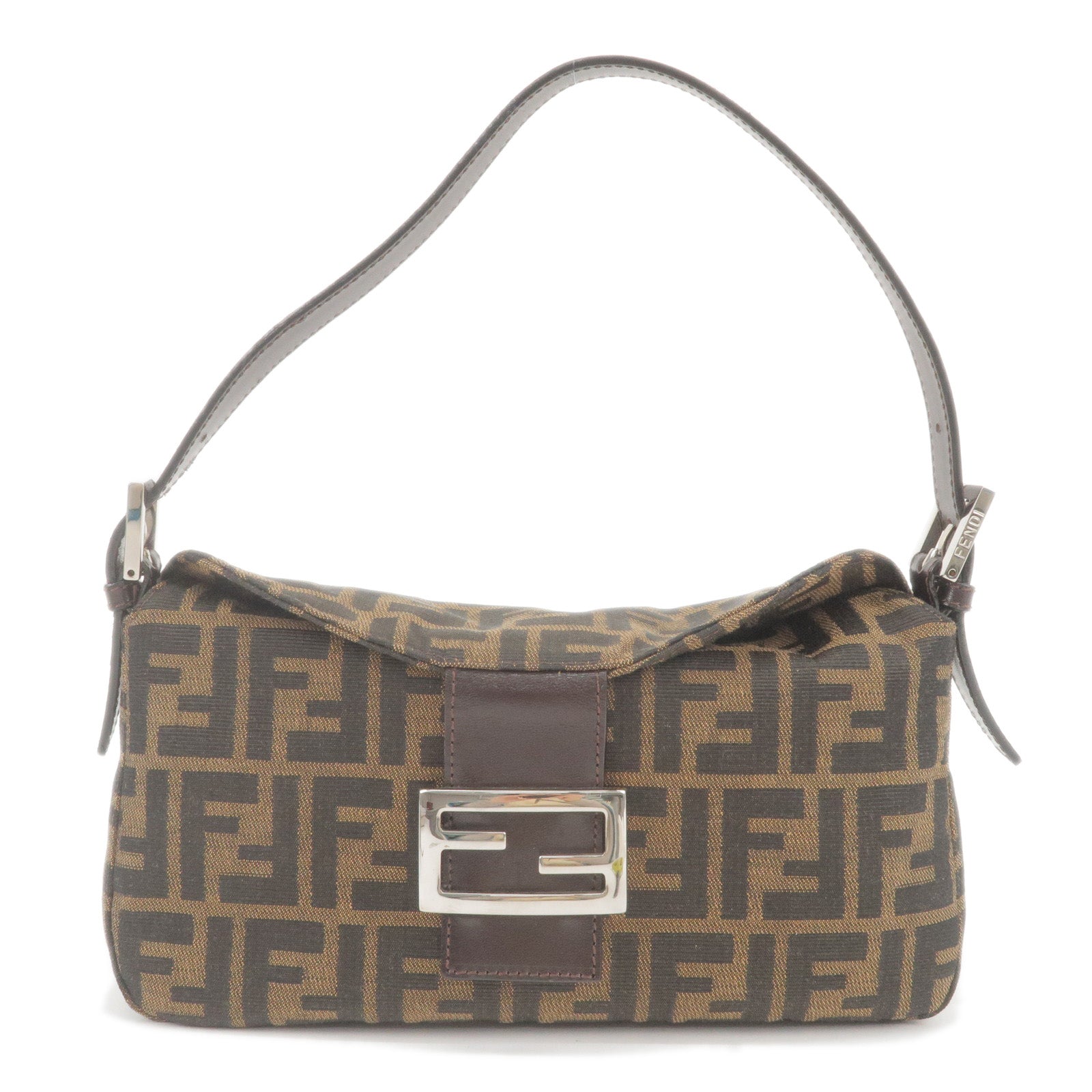 FENDI Zucca Canvas Leather Shoulder Bag Brown Black 26725