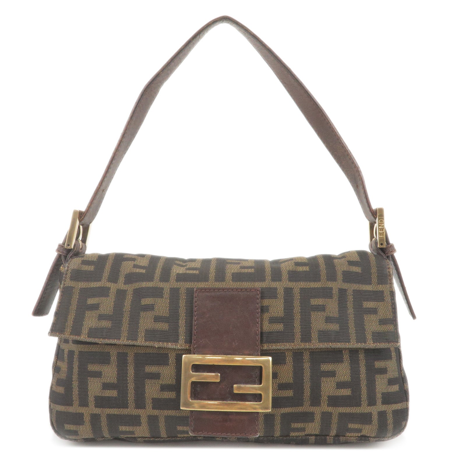 FENDI Zucca Canvas Leather Mamma Baguette Bag Brown 26424