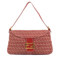 FENDI Mamma Baguette Zucchino Canvas Leather Shoulder Bag 26796