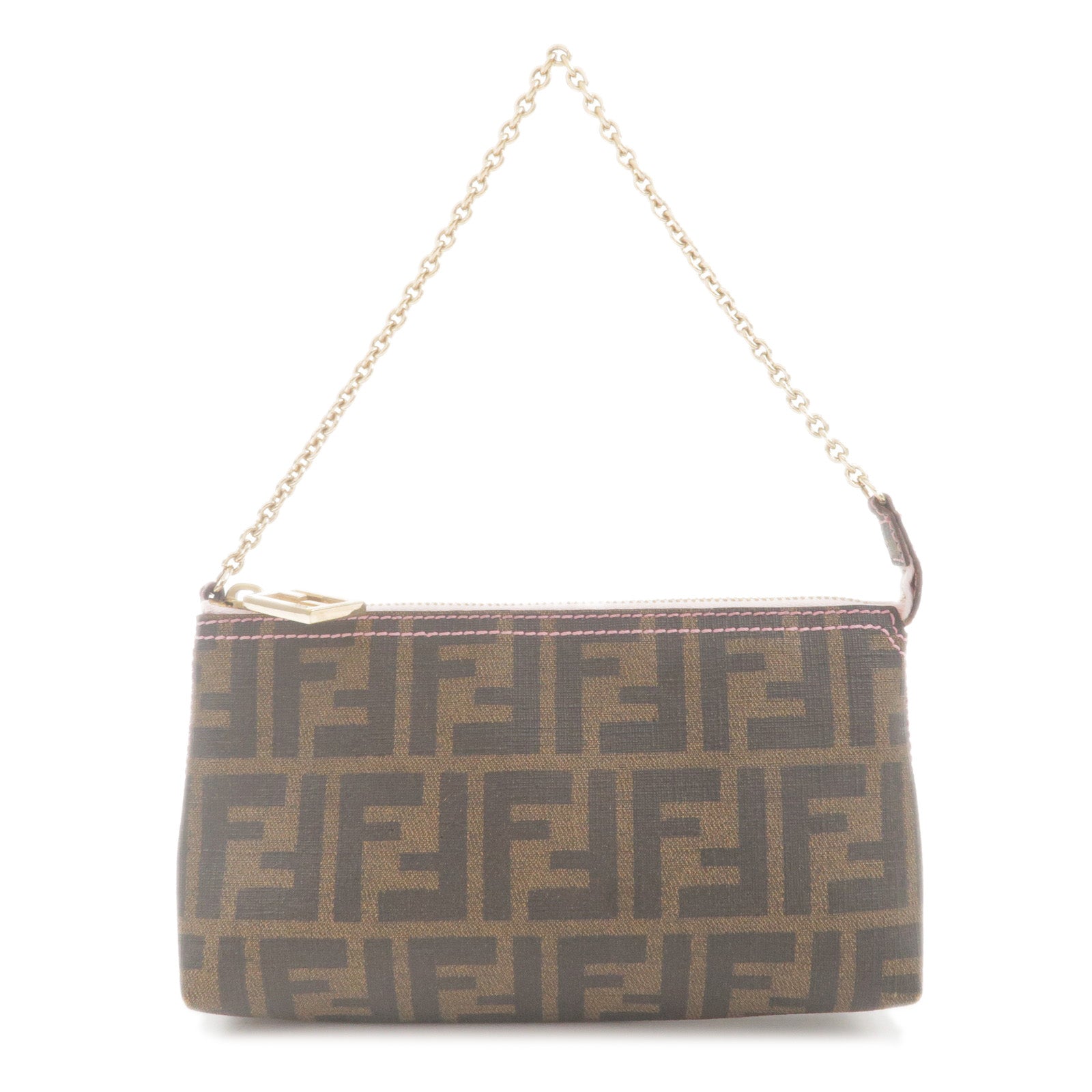 FENDI Zucca Print PVC Leather Pouch Hand Bag Brown 8BR592