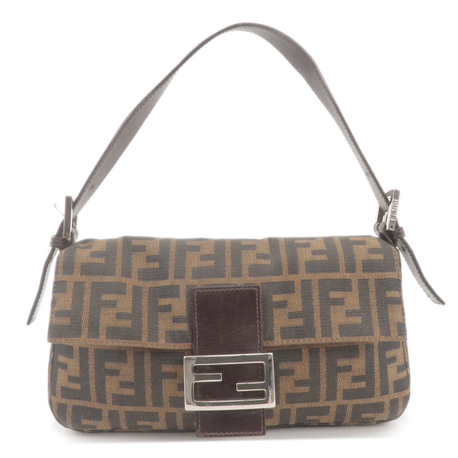 FENDI Zucca Mamma Baguette Canvas Leather Hand Bag 26424
