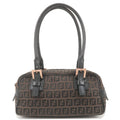 FENDI Zucchino Canvas Leather Small Hand Bag Brown Black 8BN004
