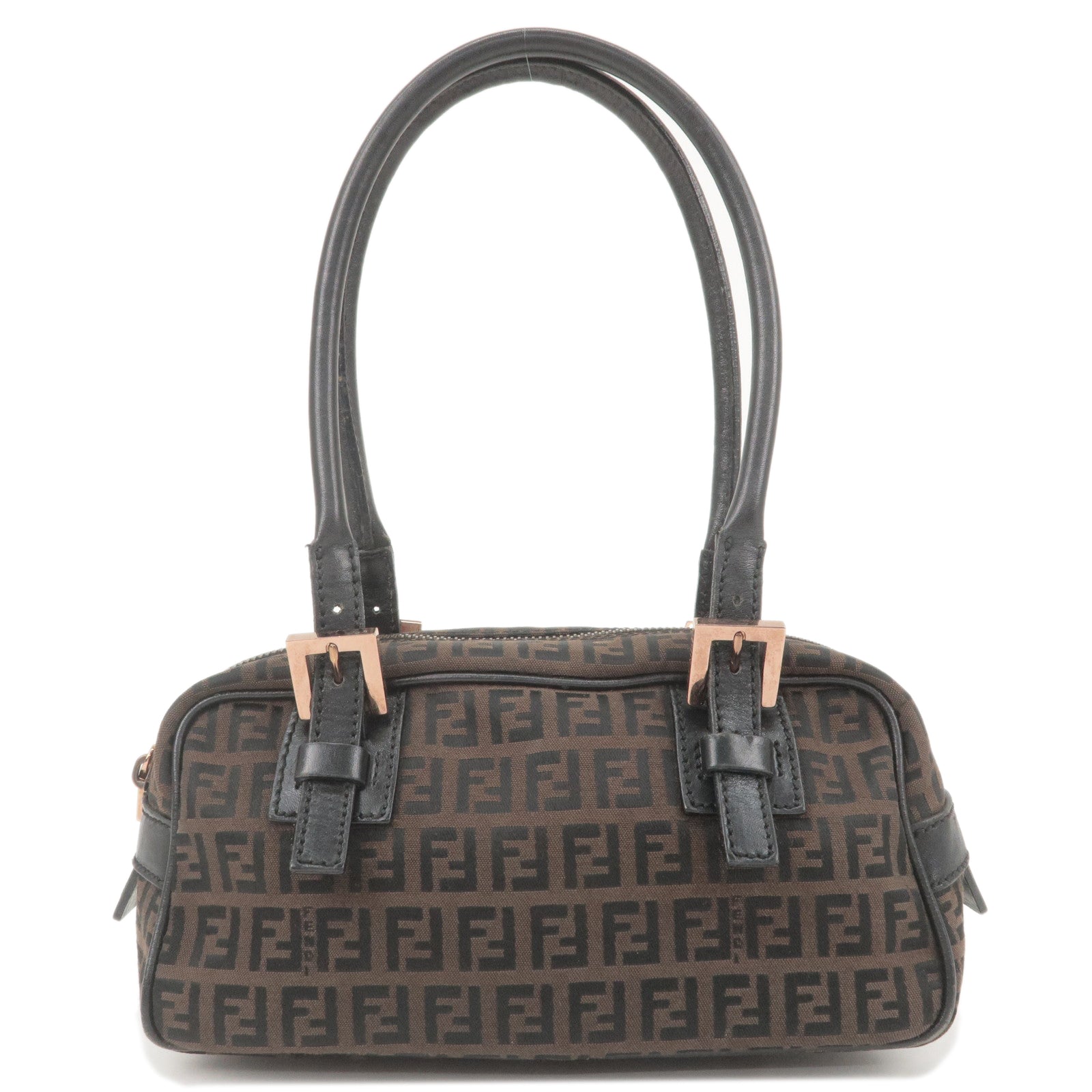 FENDI Zucchino Canvas Leather Small Hand Bag Brown Black 8BN004