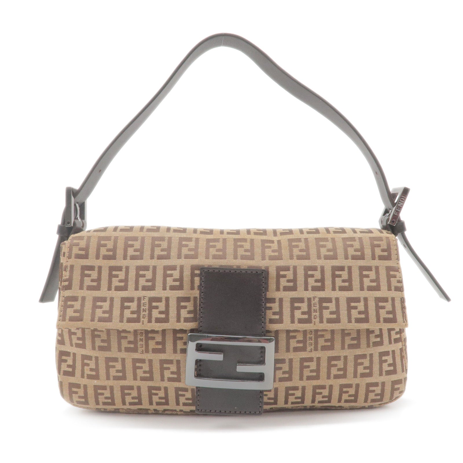 FENDI Zucchino Mamma Baguette Canvas Leather Shoulder Bag 8BR000
