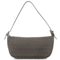 FENDI Zucchino Canvas Leather Hand Bag Dark Brown Black 8BR144