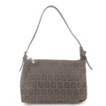 FENDI Zucchino Canvas Leather Hand Bag Brown Black 8BR155