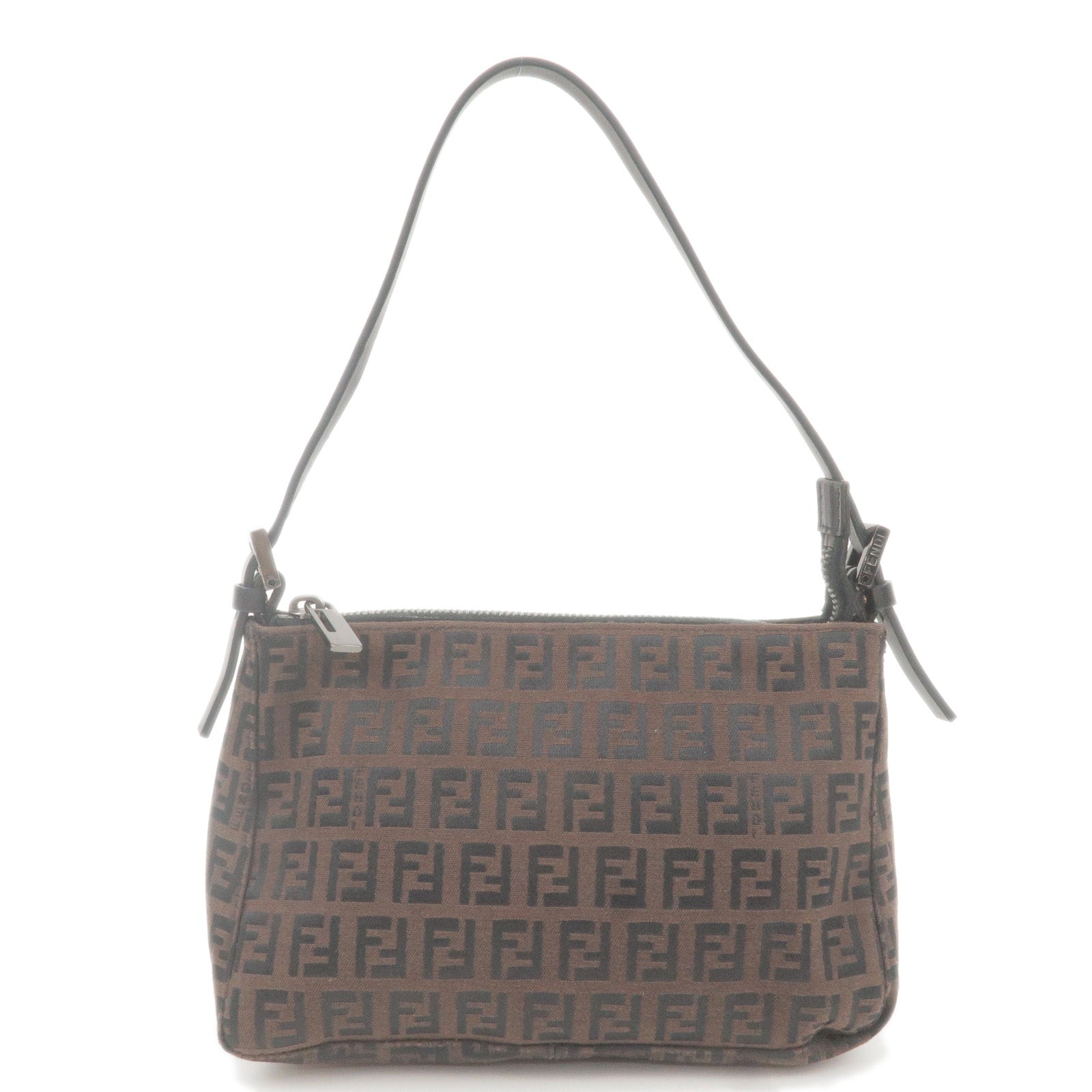 FENDI Zucchino Canvas Leather Hand Bag Brown Black 8BR155