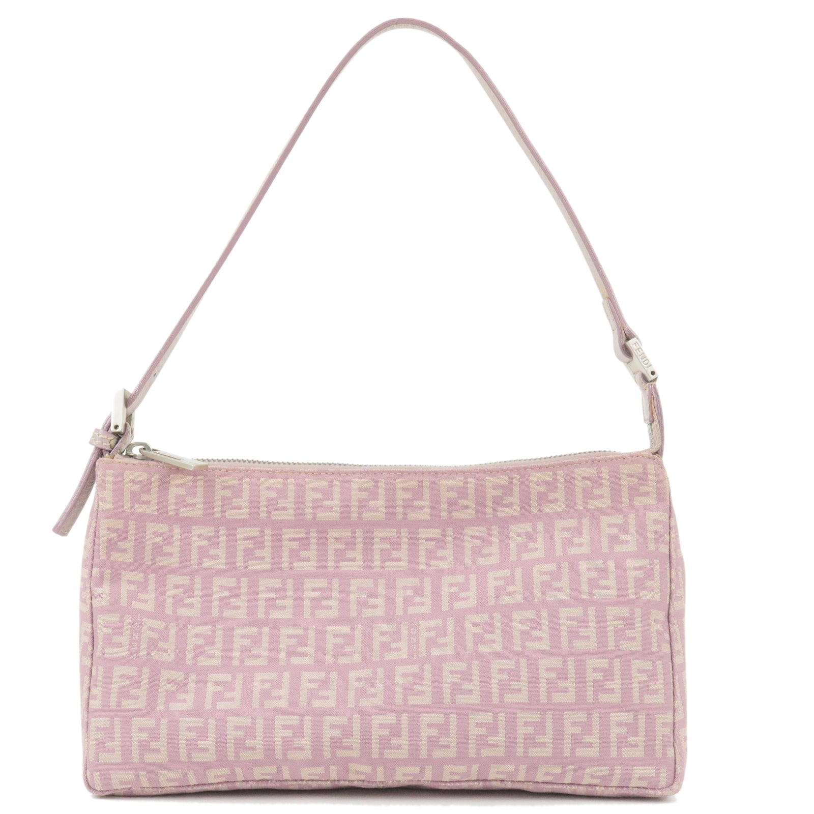FENDI Zucchino Canvas Leather Shoulder Bag Purple 8BR267