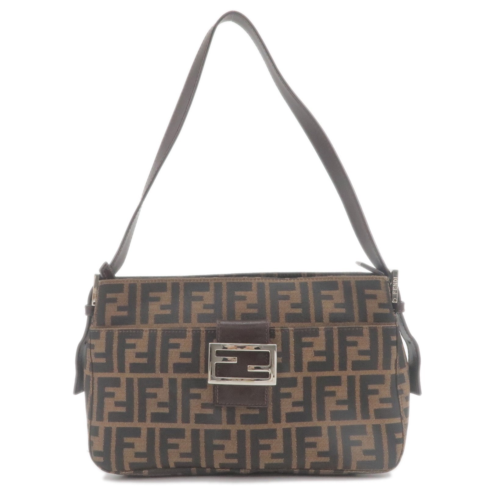FENDI Zucca Print Canvas Leather Shoulder Bag Brown Black 26566