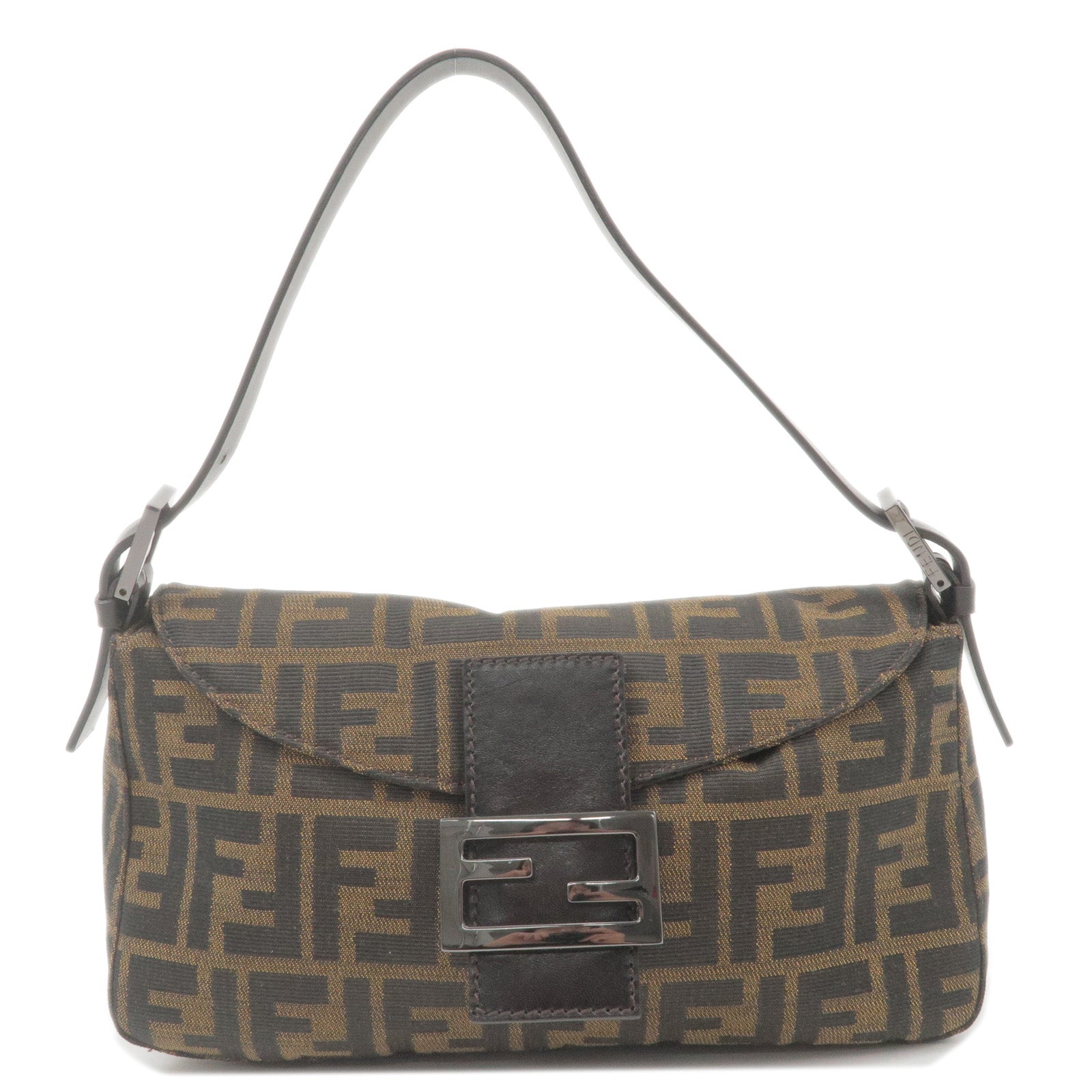 FENDI Zucca Mamma Baguette Canvas Leather Shoulder Bag 8BR003