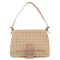 FENDI Zucchino Canvas Leather Shoulder Bag Beige Pink 8BR001